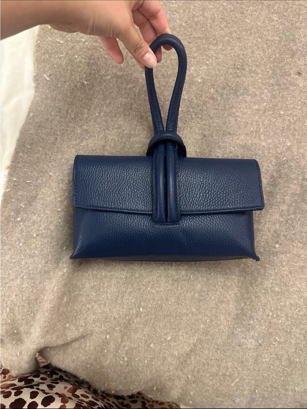 Navy Leather Wristlet Clutch